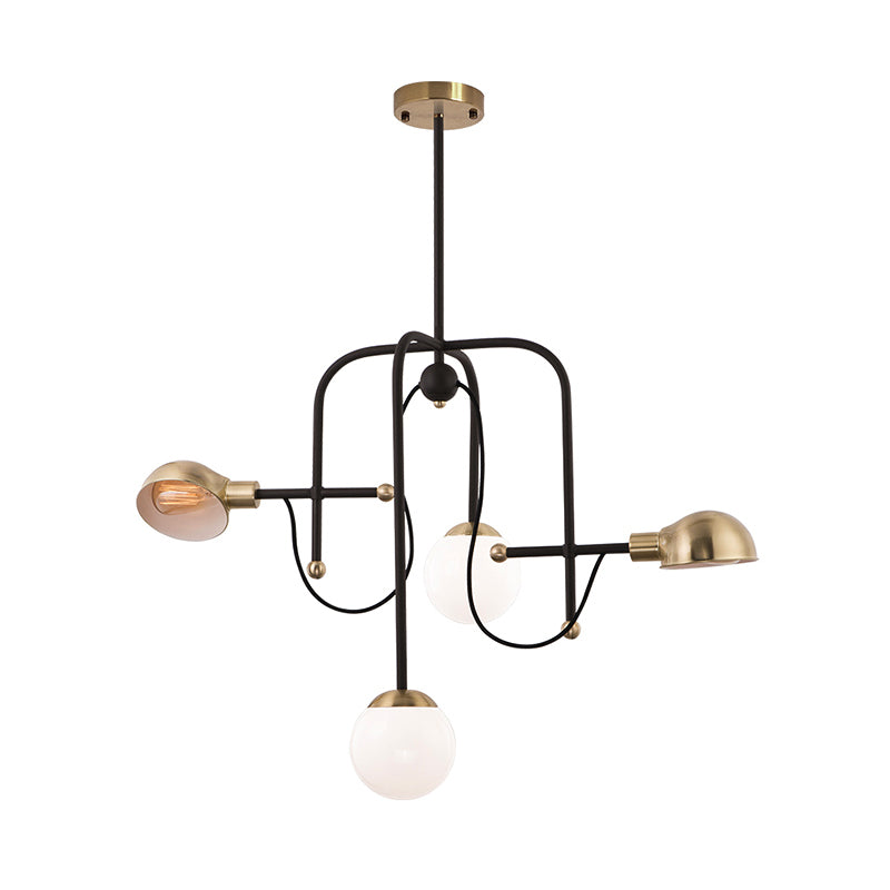 Branch Chandelier Modern Metallic 4-Light Black Pendant Light Fixture with Adjustable Hanging Rod