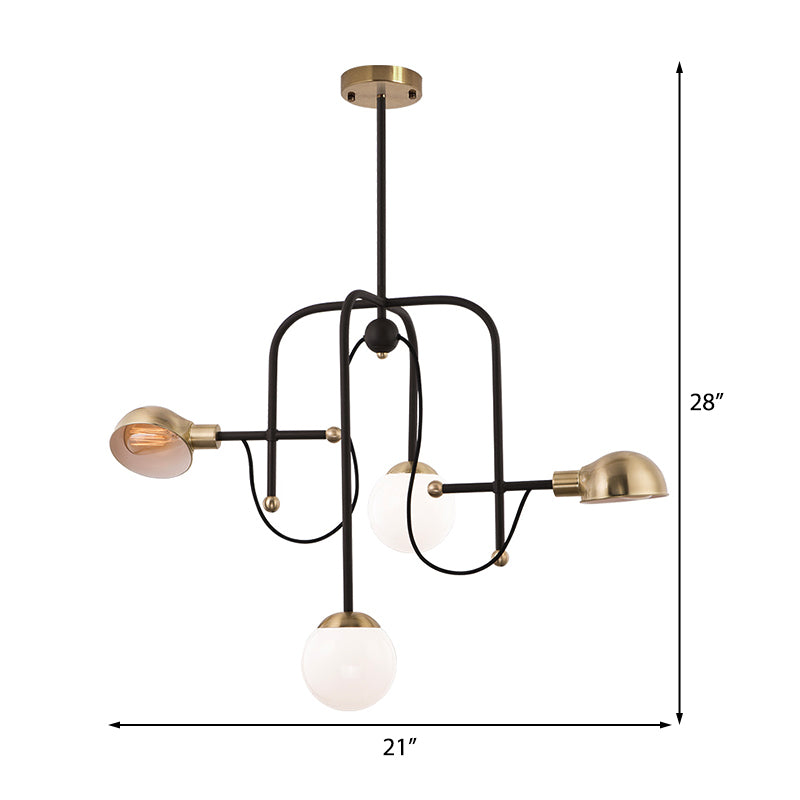 Branch Chandelier Modern Metallic 4-Light Black Pendant Light Fixture with Adjustable Hanging Rod