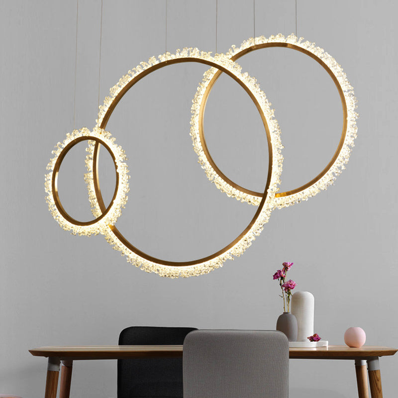 16"/23.5"/31.5" Dia Ring Chandelier Pendant Simplicity Crystal Golden LED Ceiling Light Fixture in White/Warm/Natural Light