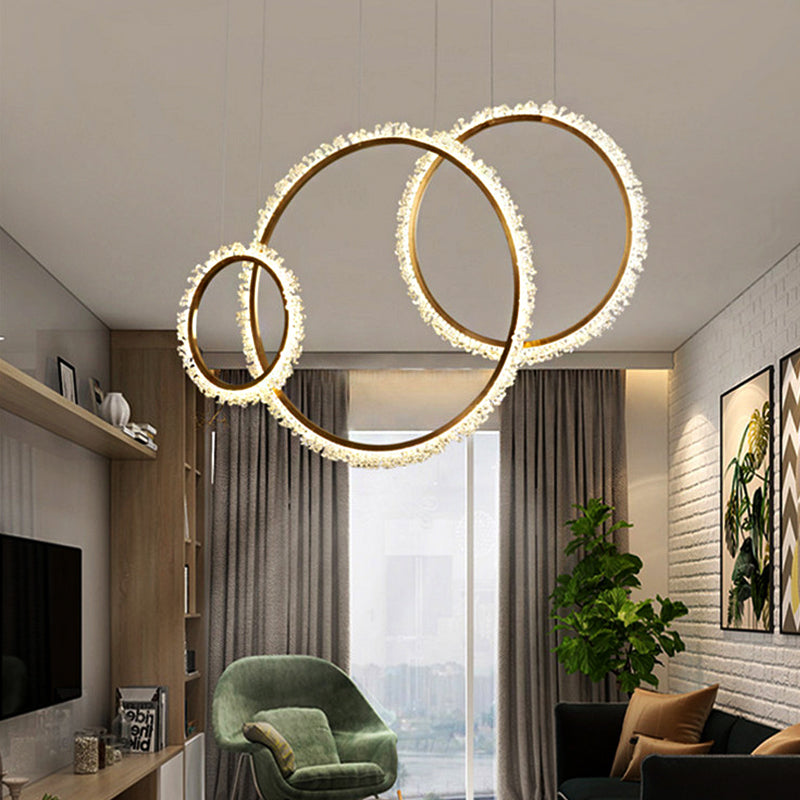 16"/23.5"/31.5" Dia Ring Chandelier Pendant Simplicity Crystal Golden LED Ceiling Light Fixture in White/Warm/Natural Light