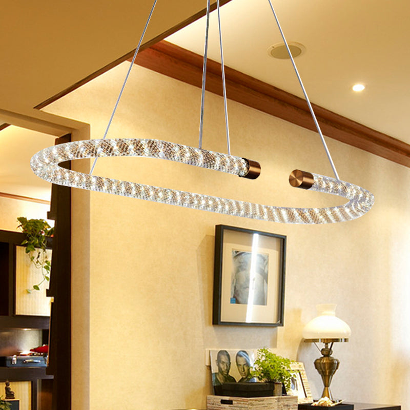 31.5" Wide LED Kitchen Hanging Pendant Golden Ceiling Chandelier with Rope Crystal Shade