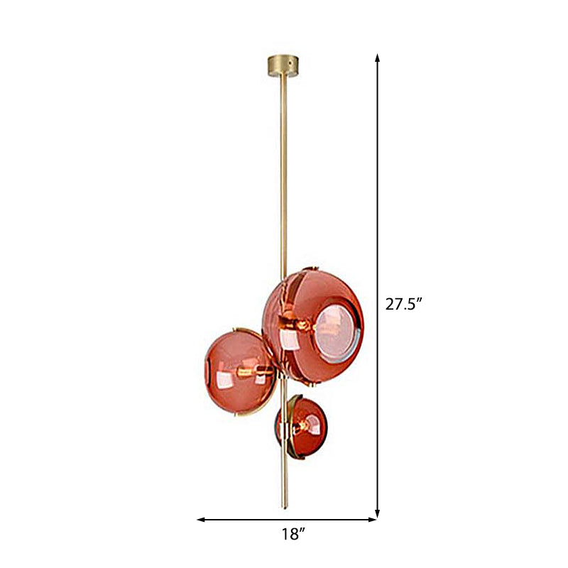 Contemporary Sphere Red Glass Chandelier 3-Head Dining Room Pendant Lighting Fixture