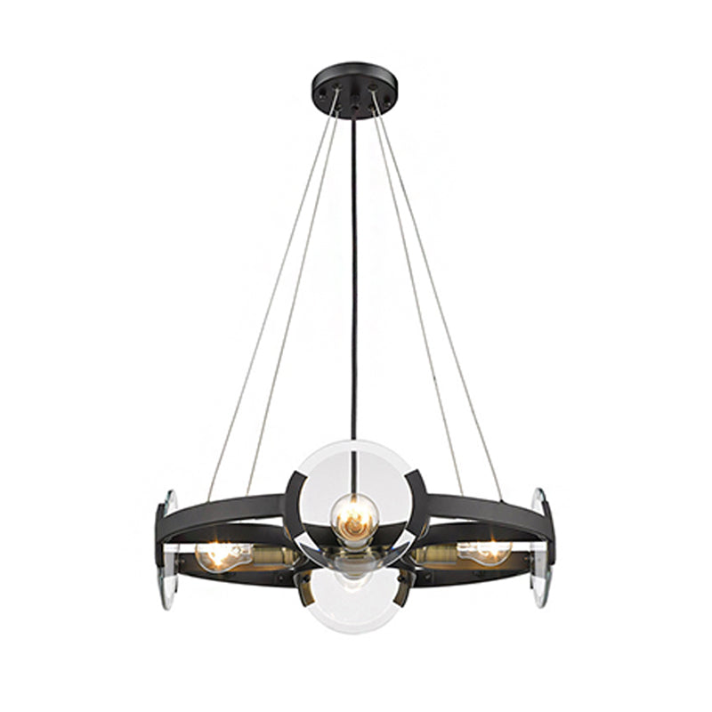 Black Round Chandelier Pendant Modern Metallic 4-Light Ceiling Light Fixture with Exposed Bulb Design