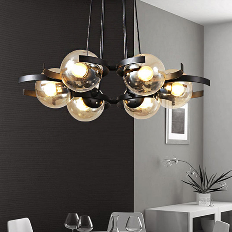 Plafond en verre transparent pendentif contemporain 6 lustre noir clair pour salle à manger