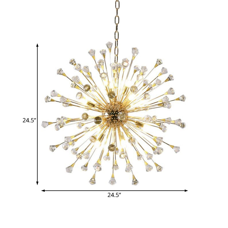 Urchin Chandelier Postmodern Metallic LED Golden Hanging Lamp with Crystal Accents