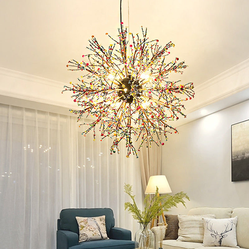 23.5"/31.5" Wide Dendritic LED Chandelier Lamp Metal Black Ceiling Pendant Light with White/Multi-Colored Pearls