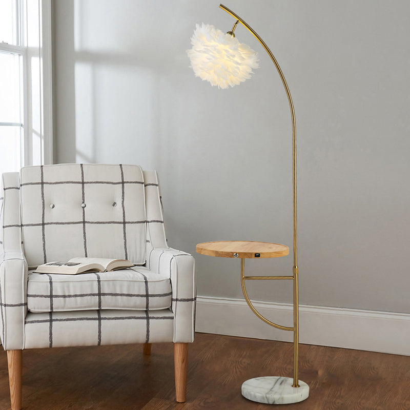 Veerhemisfeer schaduw vloer licht modern 1 lamp goud staande lamp met houten lade