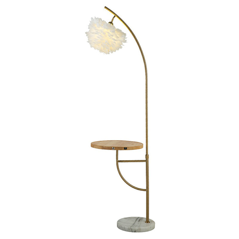 Veerhemisfeer schaduw vloer licht modern 1 lamp goud staande lamp met houten lade