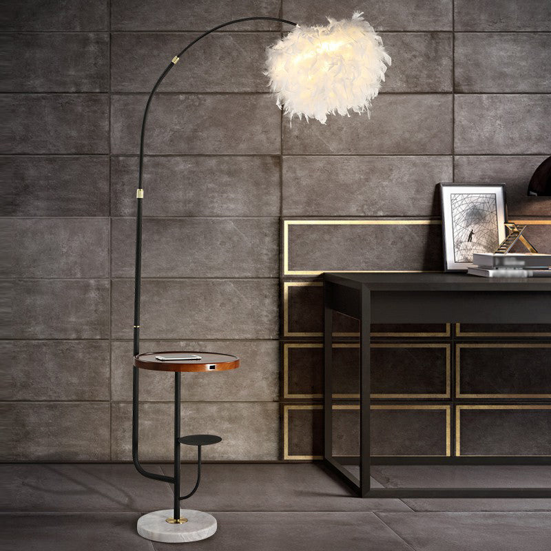 Visstaaf woonkamer vloer licht metallic 1 kop simplistische staande lamp met lade en veerschaduw