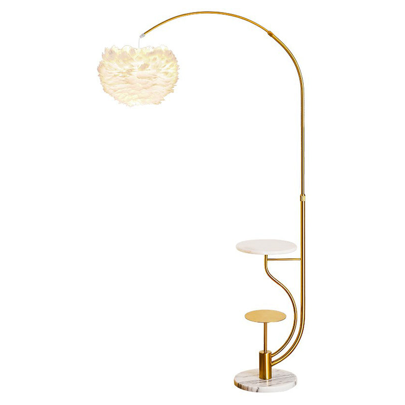 Modern Hemisphere Floor Light Feather Single Living Room Arched Standing Lamp with Tray