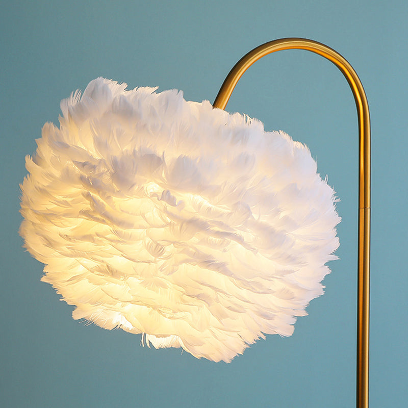 Hemispherical Living Room Floor Lamp Feather Single-Bulb Minimalist Standing Lighting with Tray