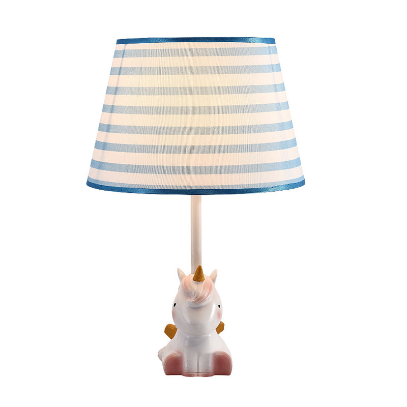 Pink Unicorn Table Lamp Cartoon 1��Head Resin Nightstand Light with Patterned Empire Shade