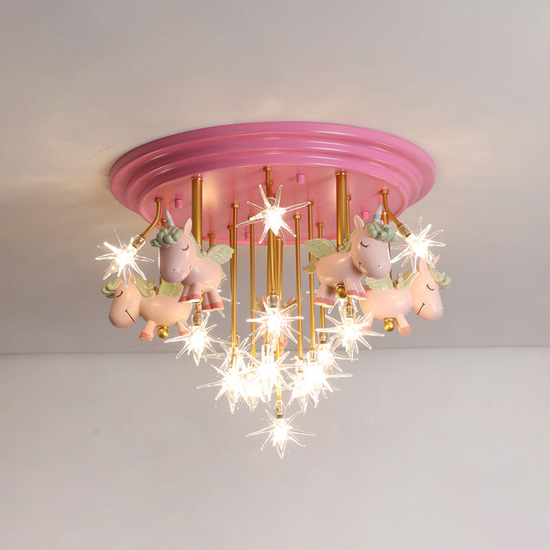 Flying Unicorn Kindergarten Semi Flush Mount Resin Kids LED Ceiling Mounted Lighting