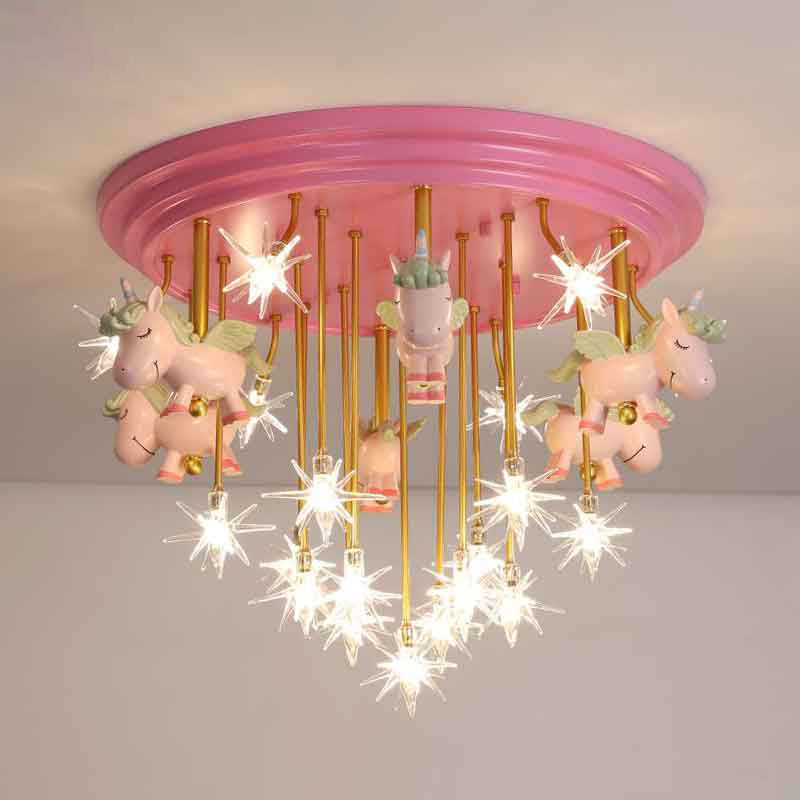 Flying Unicorn Kindergarten Semi Flush Mount Resin Kids LED Ceiling Mounted Lighting