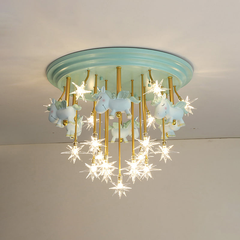 Flying Unicorn Kindergarten Semi Flush Mount Harzkinder LED -Deckenleuchte montierte Beleuchtung