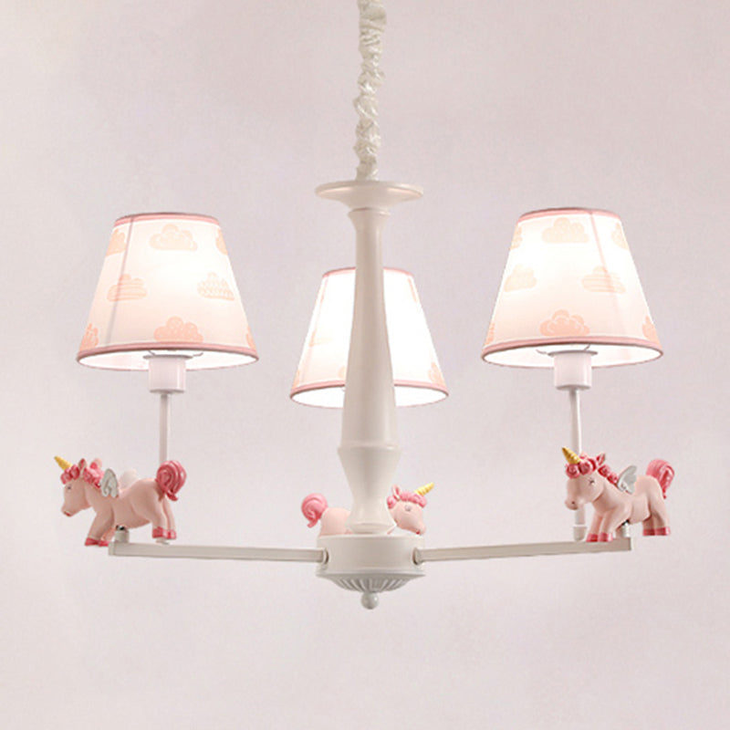 Patroon stof taps toelopend kroonluchter hanglamp cartoon roze hangend licht met eenhoorn decor
