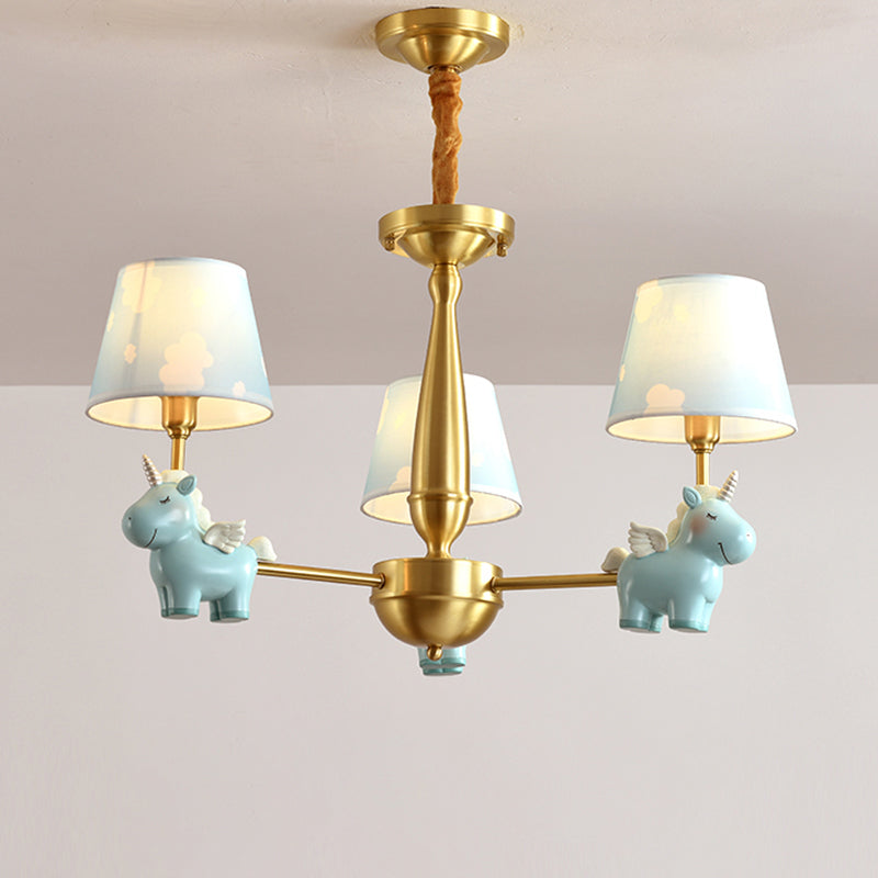 Sospensione secchio in stile per bambini Luce lampadario per la stanza della stanza per bambini con un unicorno in resina