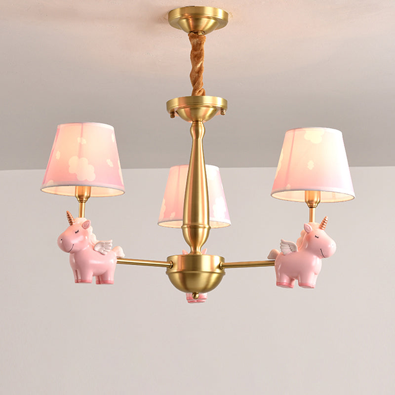 Sospensione secchio in stile per bambini Luce lampadario per la stanza della stanza per bambini con un unicorno in resina