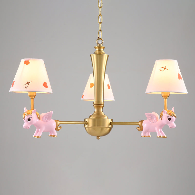 Hartpatroon kroonluchter verlichting kinderen stoffen slaapkamer hanglamp met decoratieve eenhoorn