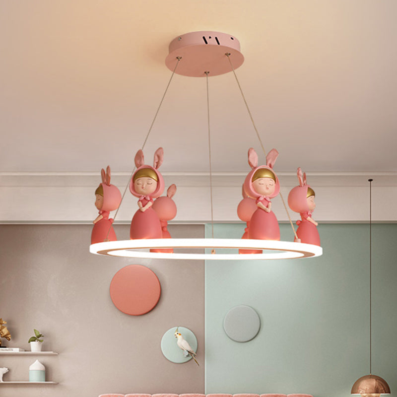 Sospensione circolare acrilica Light Light Kids Lamandelier Lighting con figurina decorativa per la scuola materna