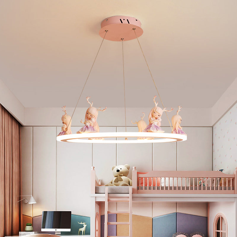 Acrylic Circular Suspension Light Kids Chandelier Lighting with Decorative Figurine for Nursery