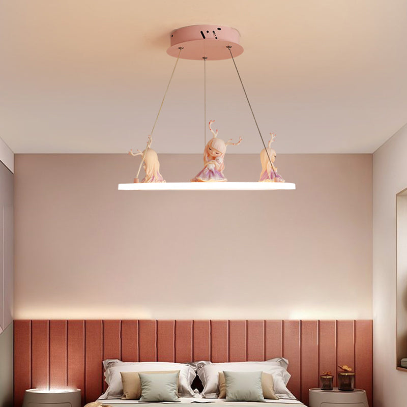 Acrylic Circular Suspension Light Kids Chandelier Lighting with Decorative Figurine for Nursery