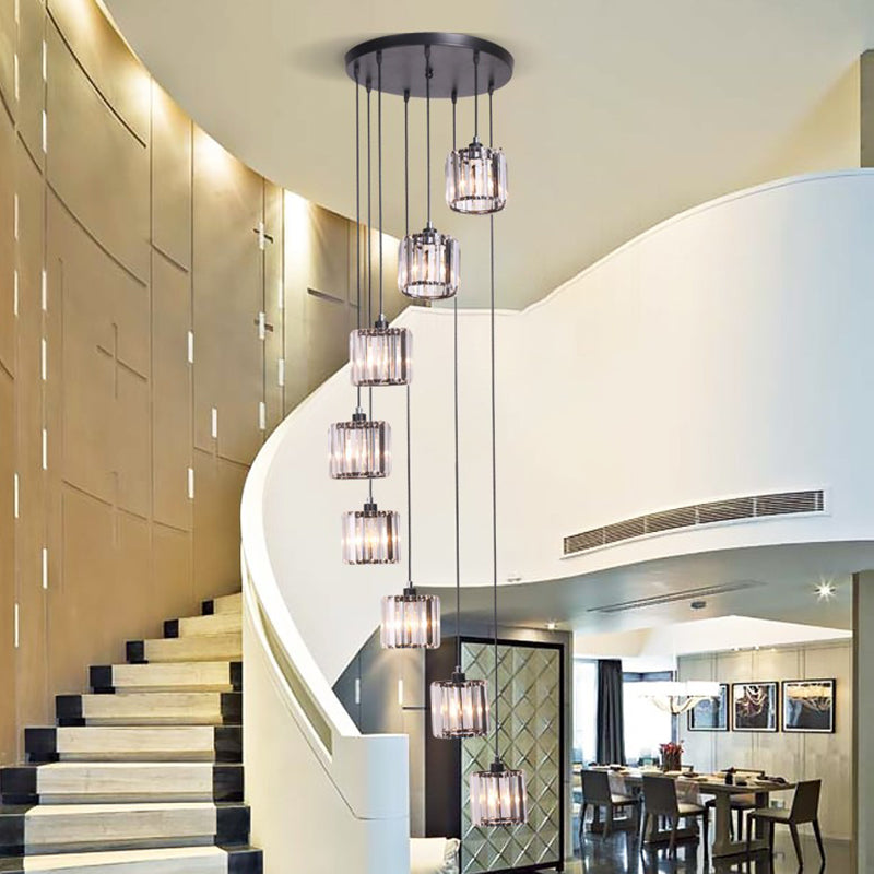 Geometrical Shade Staircase Suspension Light Glass Contemporary Multi Light Pendant