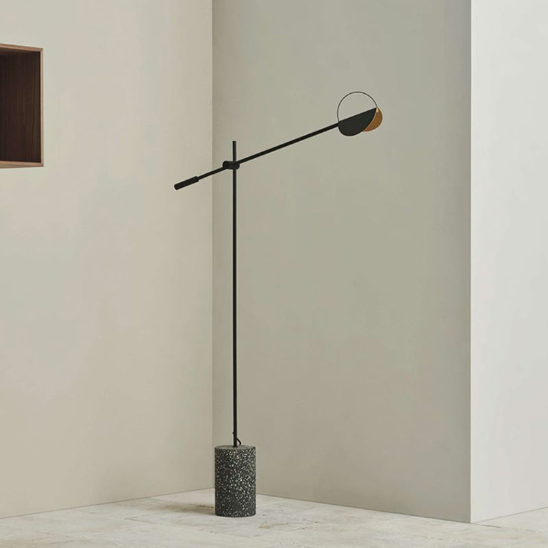 Metallic Elongated Arm Standing Light Simplicity LED Floor Lamp with Cylinder Terrazzo Base