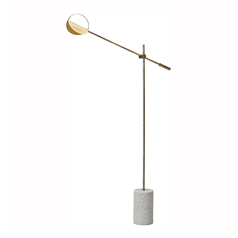 Metallic Elongated Arm Standing Light Simplicity LED Floor Lamp with Cylinder Terrazzo Base