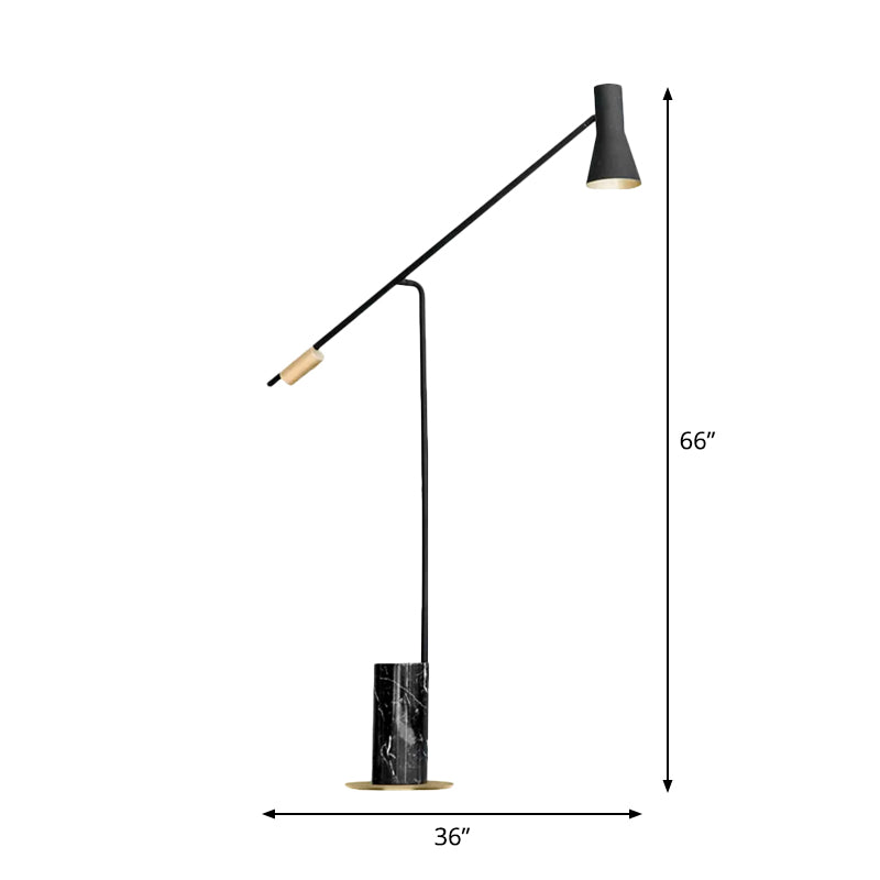 Marmeren cilindrische vloerlicht eenvoud zwarte led staande lamp met zaklampschaduw voor woonkamer