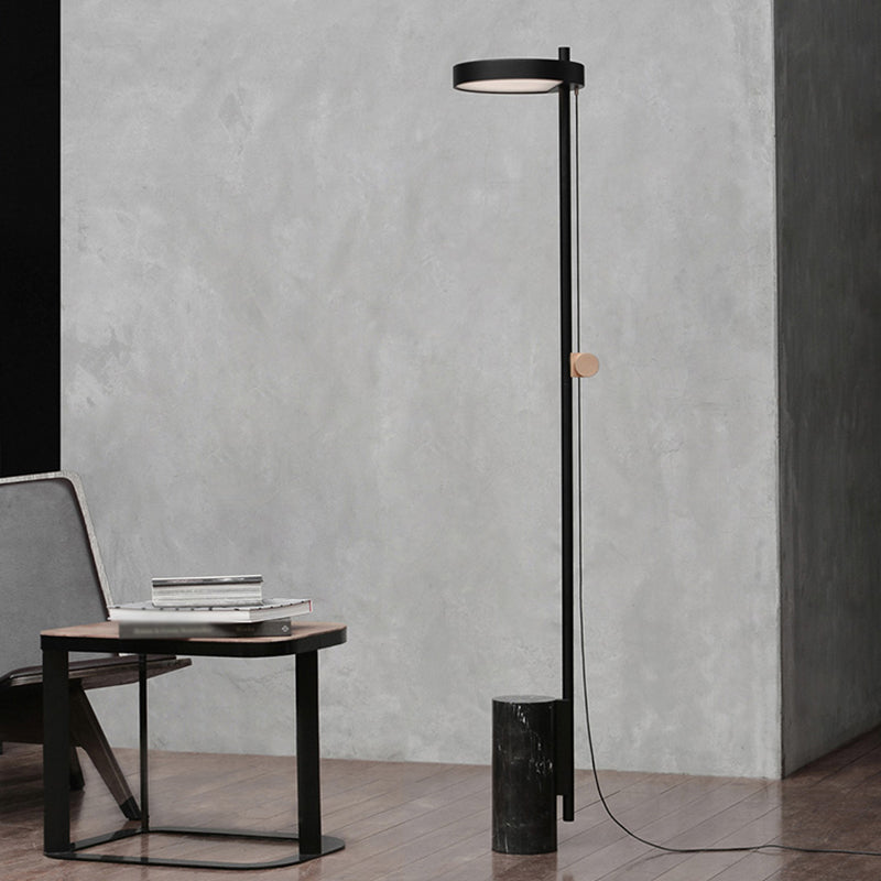 Cylinder Base Standing Light Nordic Style Marble Black LED Floor Lighting with Elongated Arm