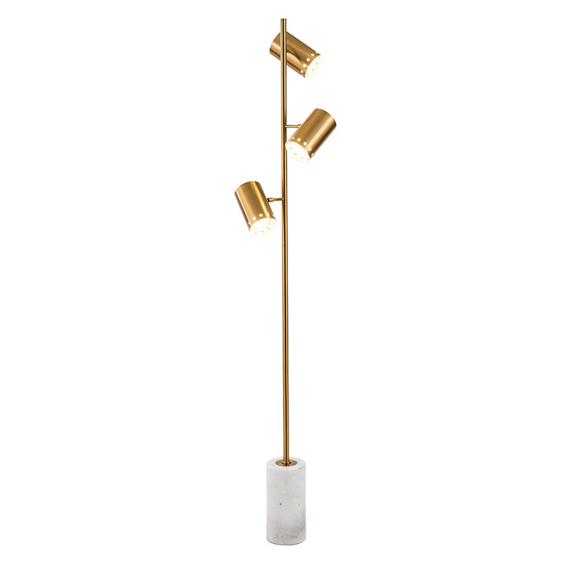 Zylindrische metallische Stand -up -Lampe postmoderne Goldbodenbeleuchtung mit Marmorbasis