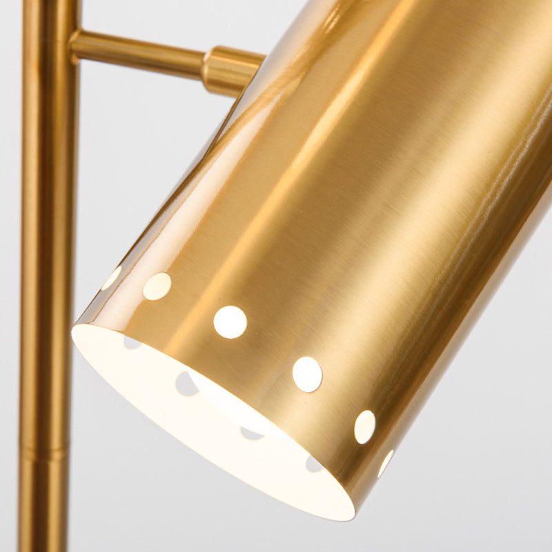 Cylindrical Metallic Stand Up Lampe Postmodern Gold Floor Lighting avec base en marbre