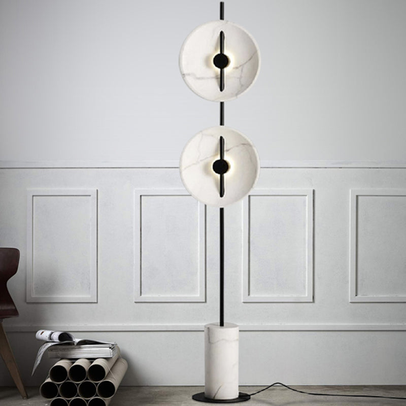 White Disc Standing Light Minimalistic Marble LED Floor Lamp with Cylindrical Base