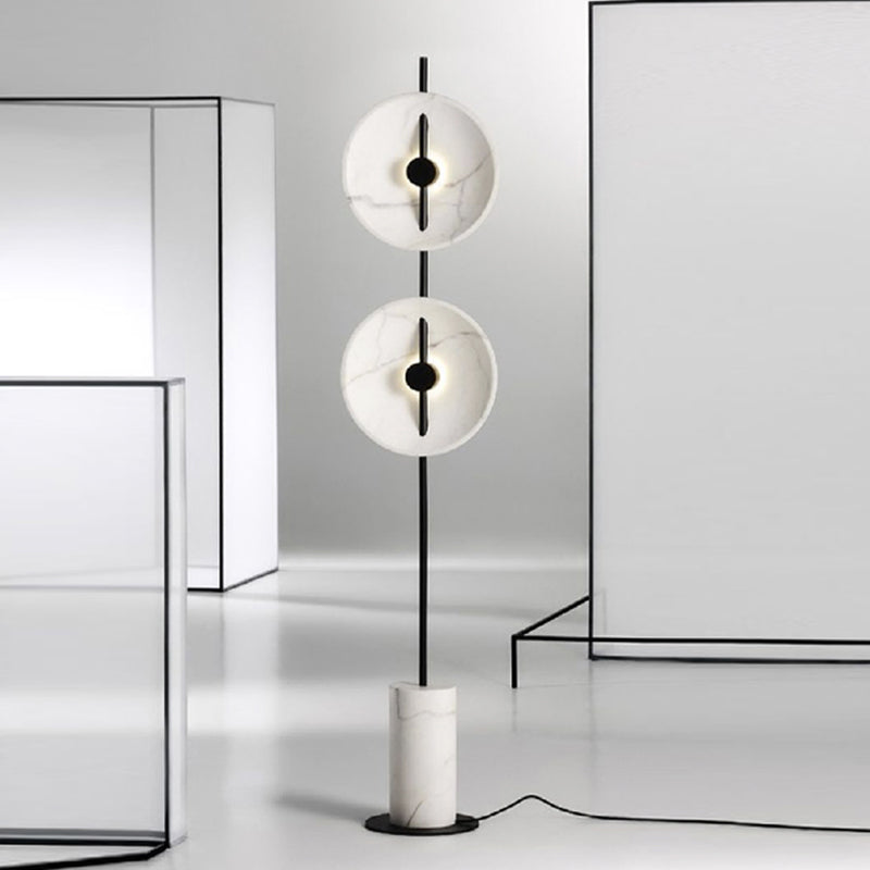 White Disc Standing Light Minimalistic Marble LED Floor Lamp with Cylindrical Base