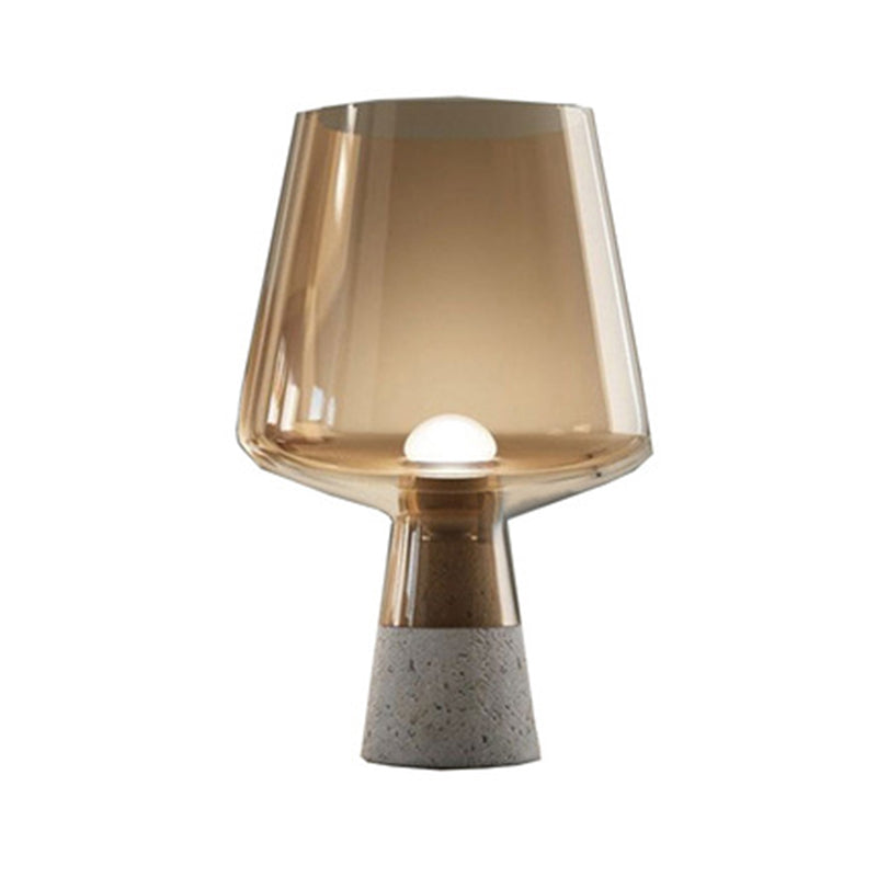 Wineglass-Like Bedside Nightstand Lamp Glass 1 Head Simplicity Table Light with Cement Base