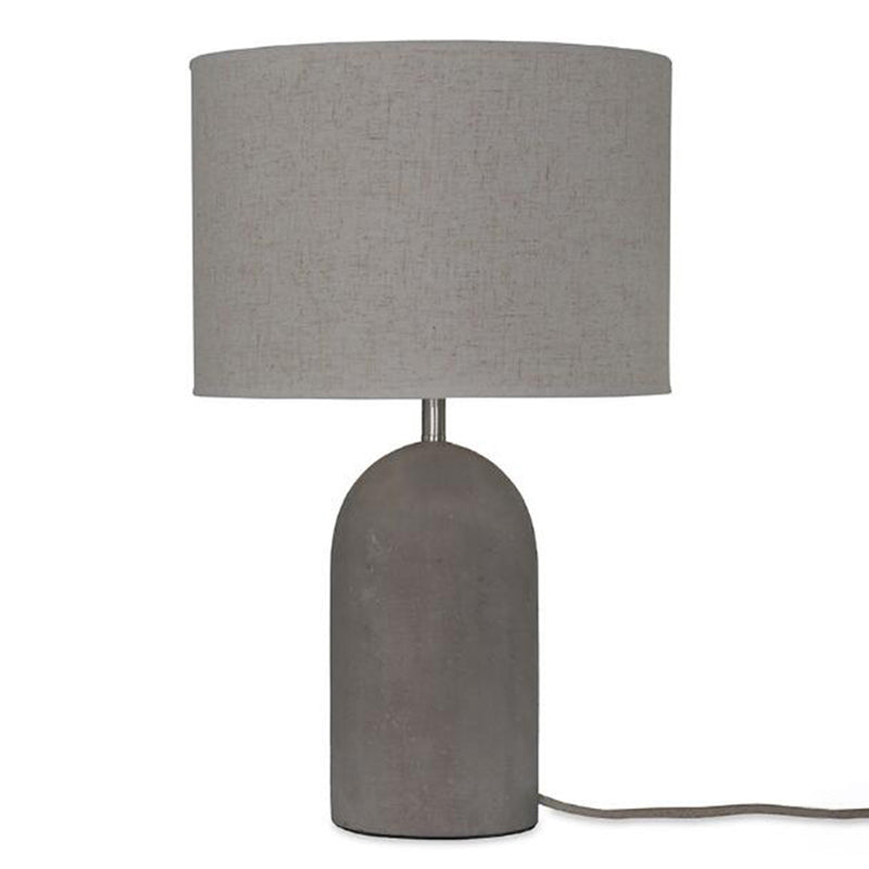 Drum Nightstand Lamp Modern Style Fabric 1 Bulb Bedside Table Light with Cement Base in Grey