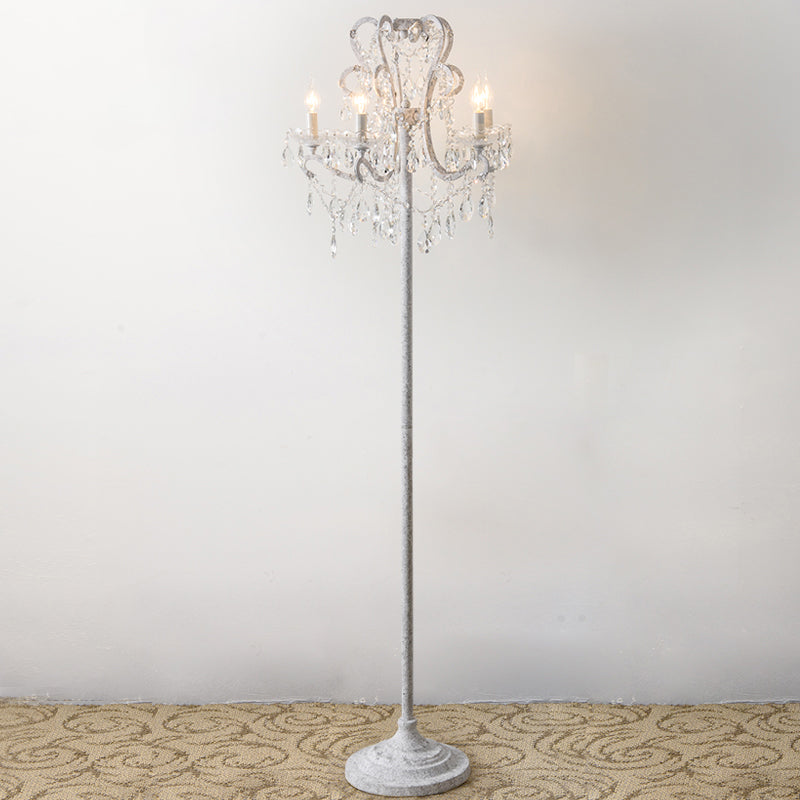 Kaarsenmetallic stand -up lamp traditionele 5 hoofden woonkamer vloerverlichting met kristal draperen