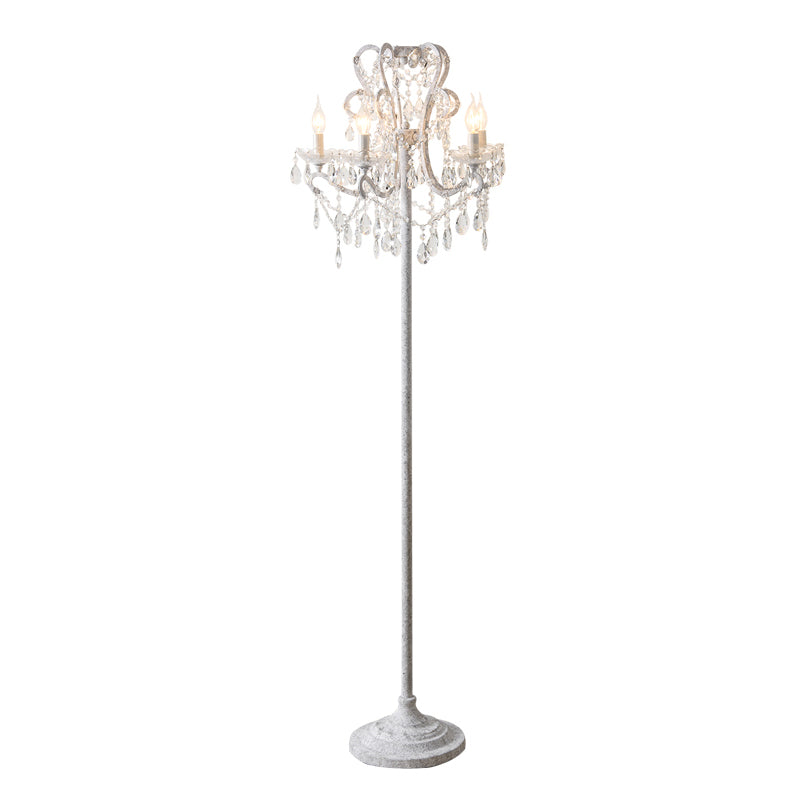 Kaarsenmetallic stand -up lamp traditionele 5 hoofden woonkamer vloerverlichting met kristal draperen