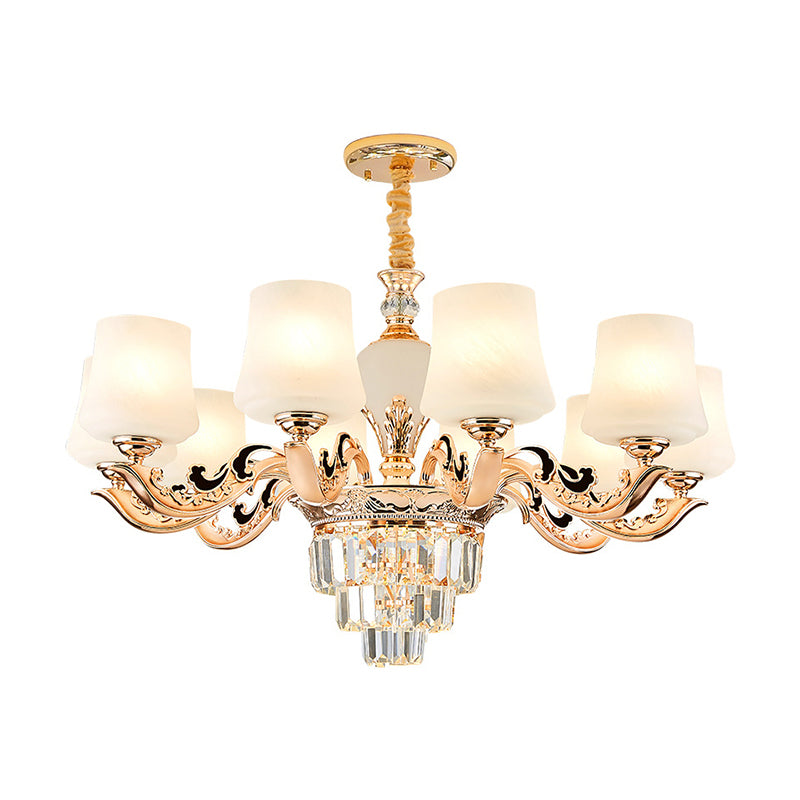 Retro Tapered Shade Chandelier Light White Glass Pendant Light Fixture for Living Room