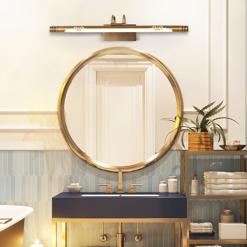 Luz de tocador de baño de tubo Lámpara clásica de bronce de metal/latón en blanco/luz cálida, 21 "/26"/29 "W