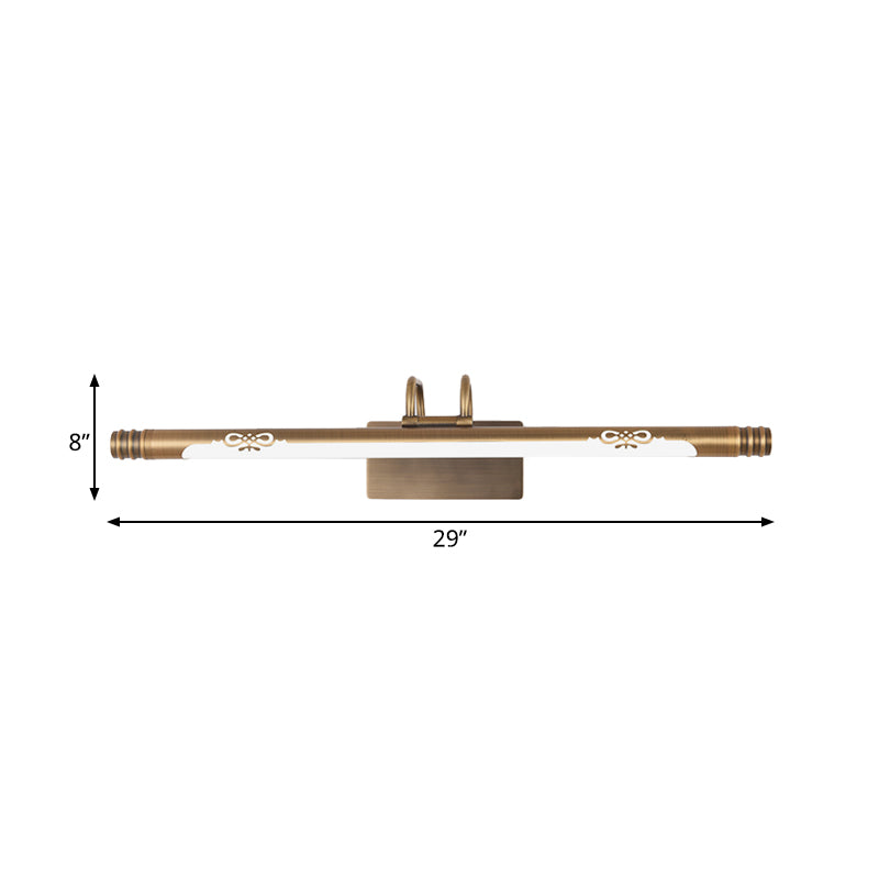 Luz de tocador de baño de tubo Lámpara clásica de bronce de metal/latón en blanco/luz cálida, 21 "/26"/29 "W