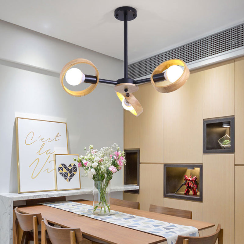 3/6/8 cabezas de lámpara redonda de lámpara contemporánea de madera contemporánea luz de techo colgante en blanco/negro para sala de estar