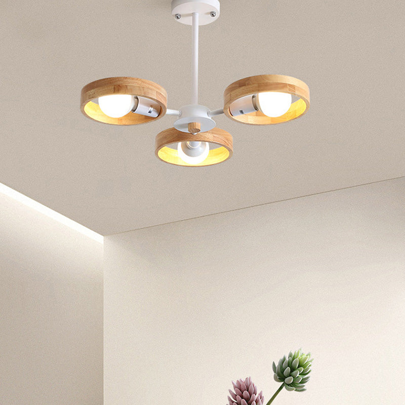 3/6/8 cabezas de lámpara redonda de lámpara contemporánea de madera contemporánea luz de techo colgante en blanco/negro para sala de estar