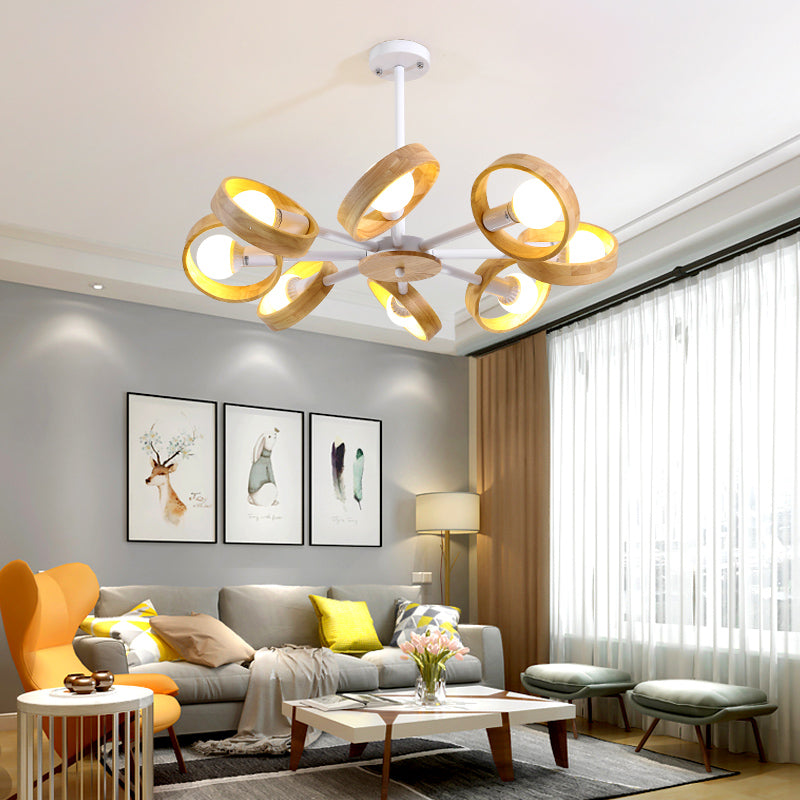3/6/8 teste rotonde lampadario luce contemporanea il soffitto sospeso in legno in nero/bianco per soggiorno