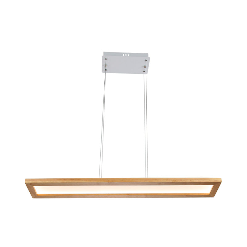 Beige Rectangle Ceiling Chandelier Minimalism Wood LED Pendant Light Fixture in White/Warm/Natural Light