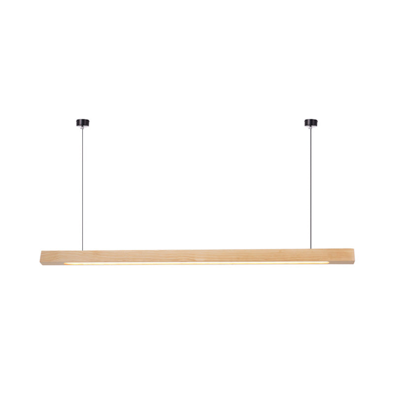 Led eetkamer kroonluchter lamp modernisme beige suspensie licht met rechthoekige houten schaduw