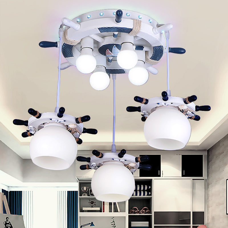 Cartoon Style 7 Lichter Cluster Anhänger Licht mit/ohne Glasschatten weiß Ruder -Design Hanging Lampe