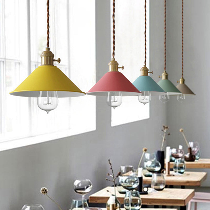 Conical Shade Metallic Hanging Lamp Vintage Single-Bulb Restaurant Lighting Pendant