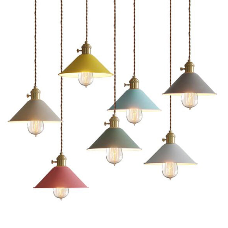 Conical Shade Metallic Hanging Lamp Vintage Single-Bulb Restaurant Lighting Pendant